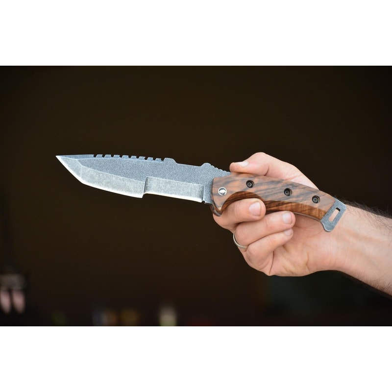 Tracker Knife Sleipner Steel Full Tang Outdoor Knife With Walnut Wood Handle Stonewashed Finish Ca 3