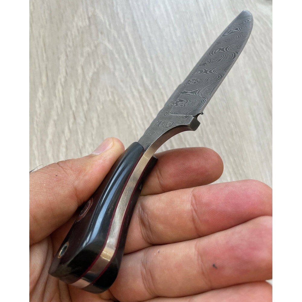 Premium Full Tang Damascus Steel EDC Knife With Genuine Cow Horn Grip 3
