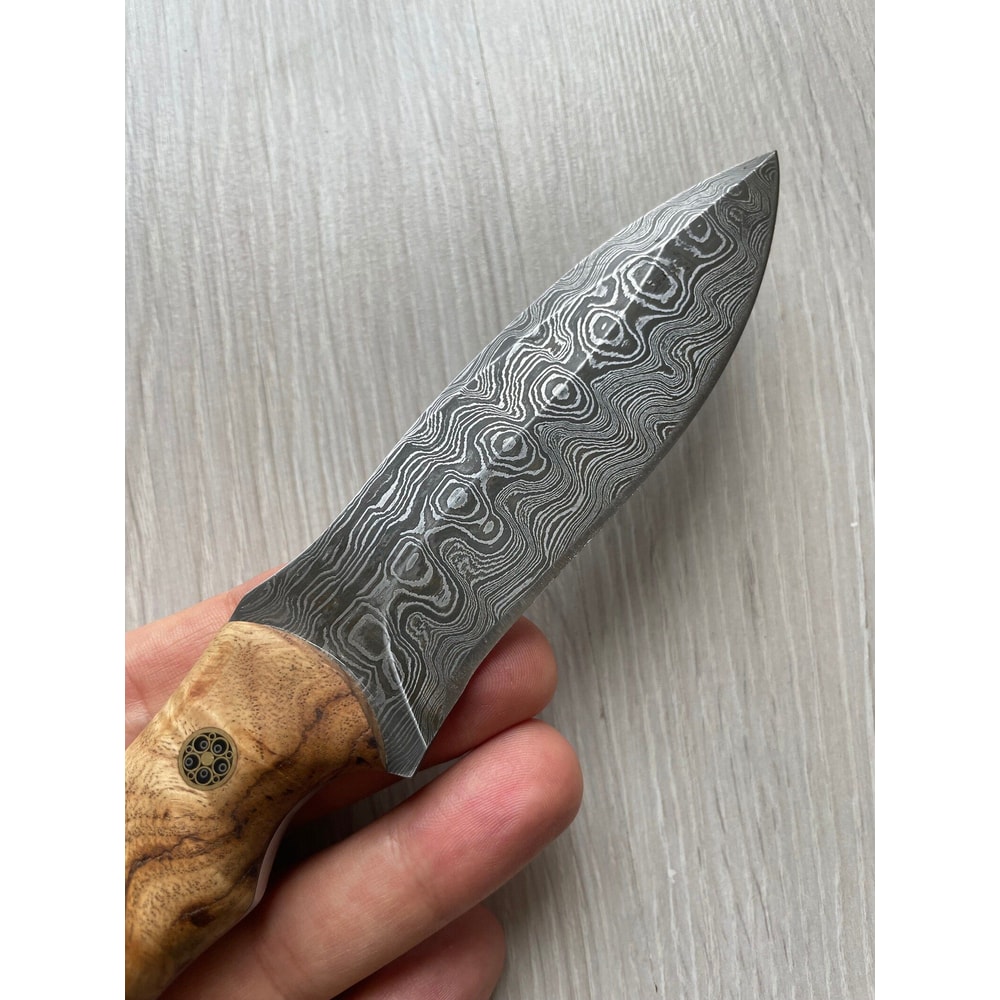 Blacksmith Forged Damascus Camping Knife With Full Tang Chestnut Wood Grip 1