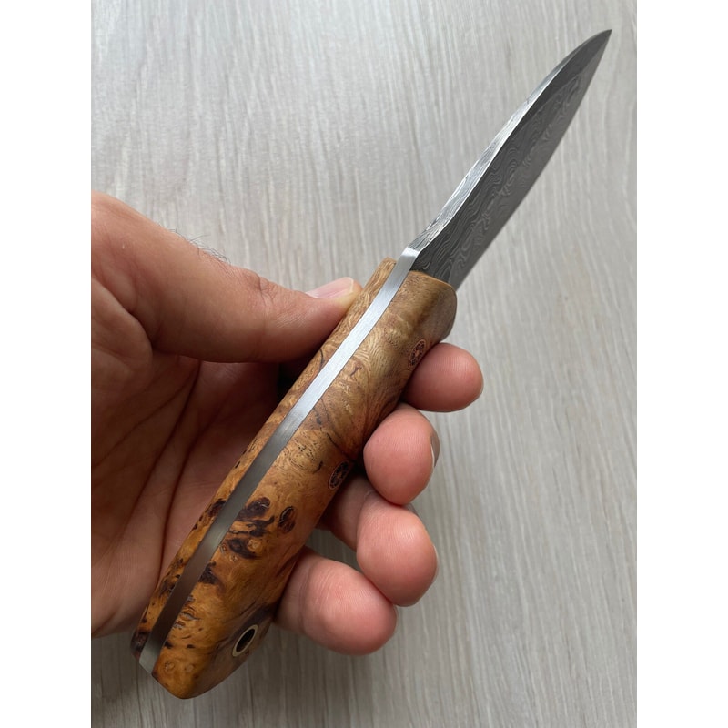 Blacksmith Forged Damascus Camping Knife With Full Tang Chestnut Wood Grip 3