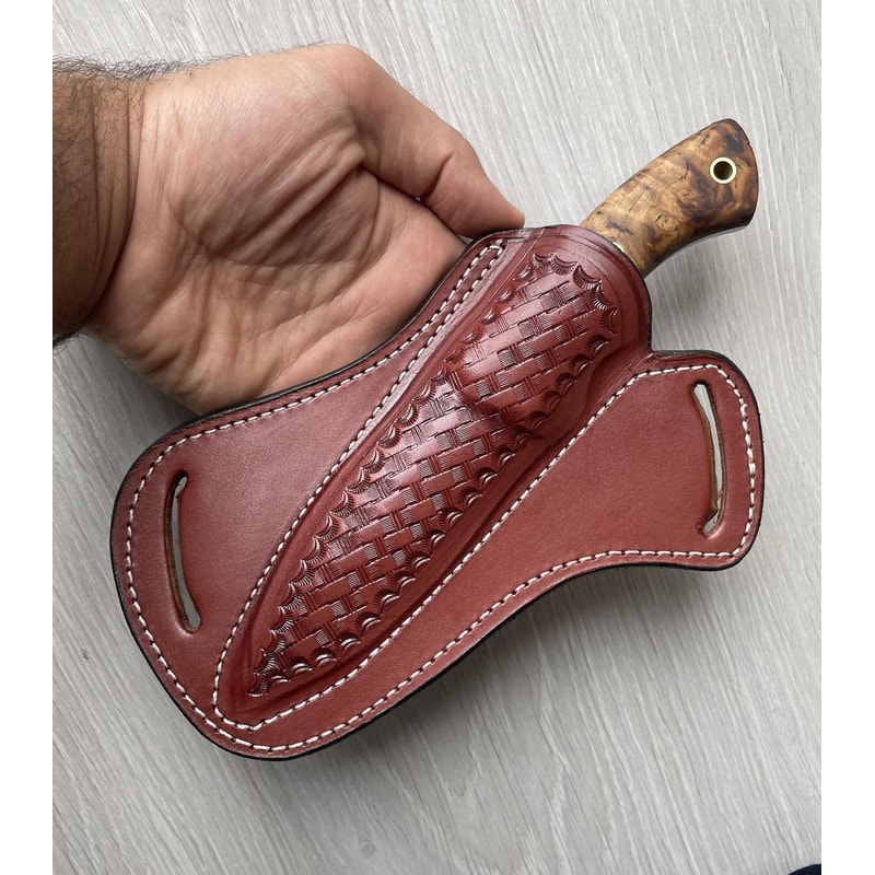 Blacksmith Forged Damascus Camping Knife With Full Tang Chestnut Wood Grip 8