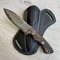 Damascus Hunting EDC Knife With Leather Sheath Walnut Wood Handle 9