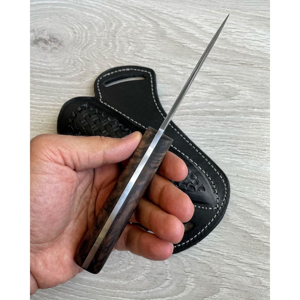 Damascus Hunting EDC Knife With Leather Sheath Walnut Wood Handle 2