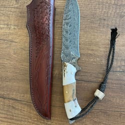 premium full tang damascus steel survival knife with stag horn silverberry grip