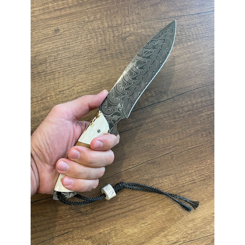Premium Full Tang Damascus Steel Survival Knife With Stag Horn Silverberry Grip 5