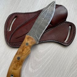 handmade damascus bushcraft knife – silverberry wood handle outdoor hunting blade