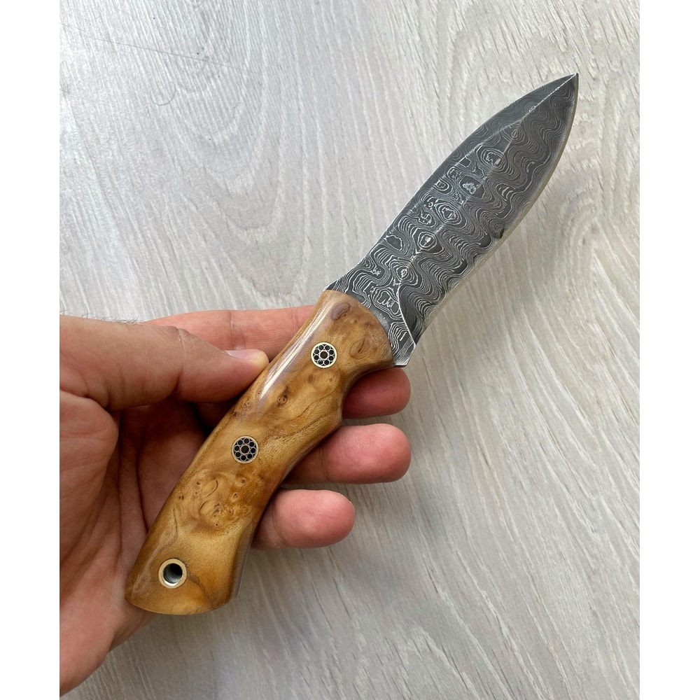 Handmade Damascus Bushcraft Knife Silverberry Wood Handle Outdoor Hunting Blade 9