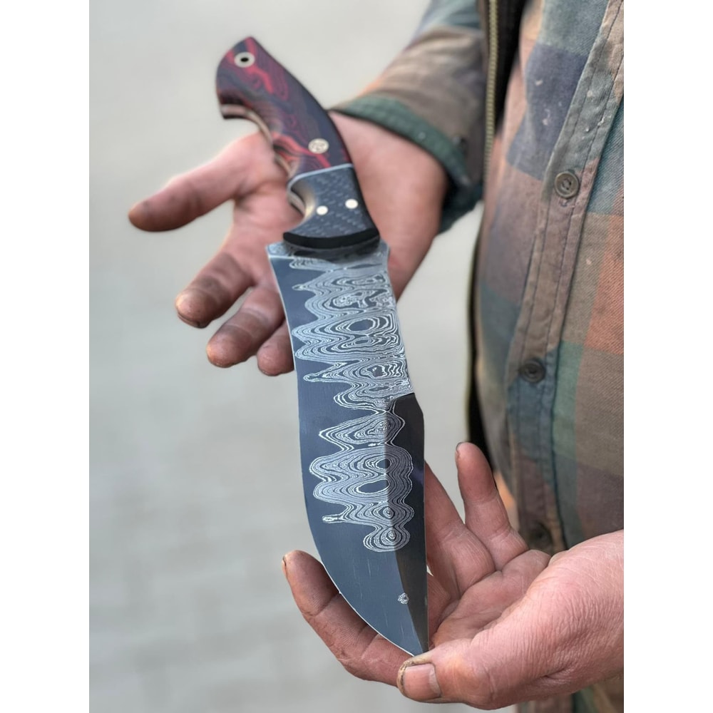 Damascus Hunting Knife With Micarta Grip Tactical Outdoor Survival Blade 0