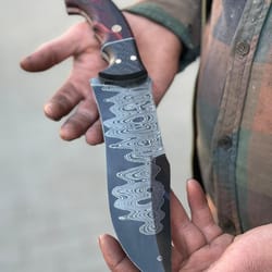 damascus hunting knife with micarta grip tactical outdoor survival blade