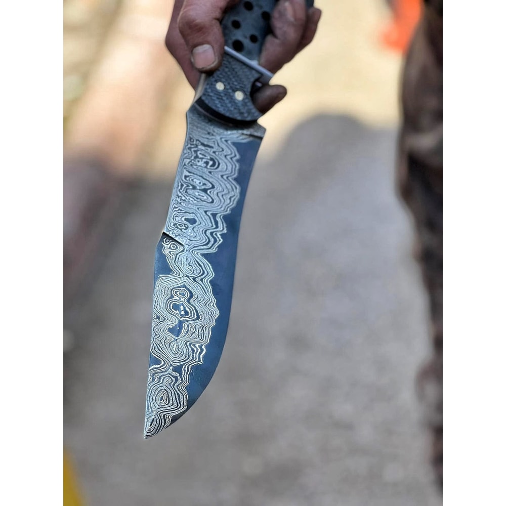 Damascus Hunting Knife With Micarta Grip Tactical Outdoor Survival Blade 3