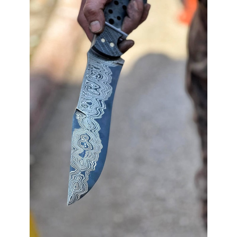 Damascus Hunting Knife With Micarta Grip Tactical Outdoor Survival Blade 3