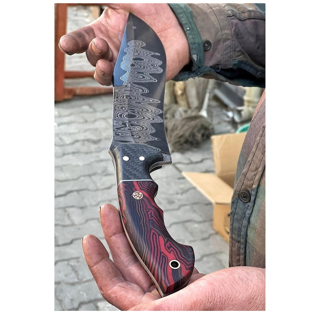 Damascus Hunting Knife With Micarta Grip Tactical Outdoor Survival Blade 2