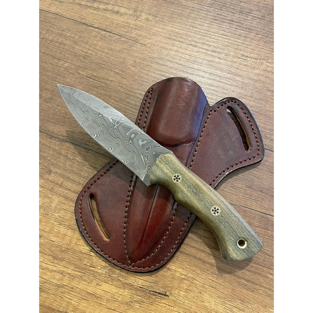 Premium 150 Layer Damascus Steel Camping Knife With Full Tang Green Rosewood Grip 1