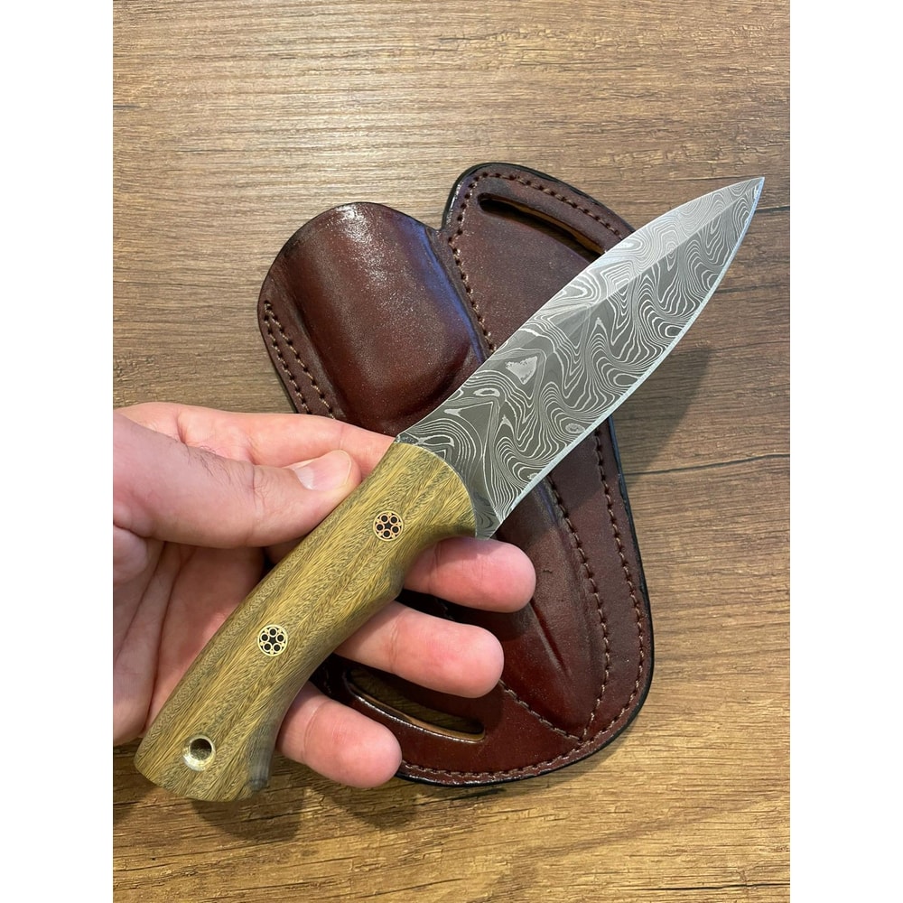Premium 150 Layer Damascus Steel Camping Knife With Full Tang Green Rosewood Grip 7
