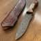Damascus Bushcraft Hunting Knife With Chestnut Wood Handle Leather Sheath 1