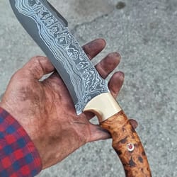 handmade damascus camping knife – chestnut wood handle outdoor survival blade