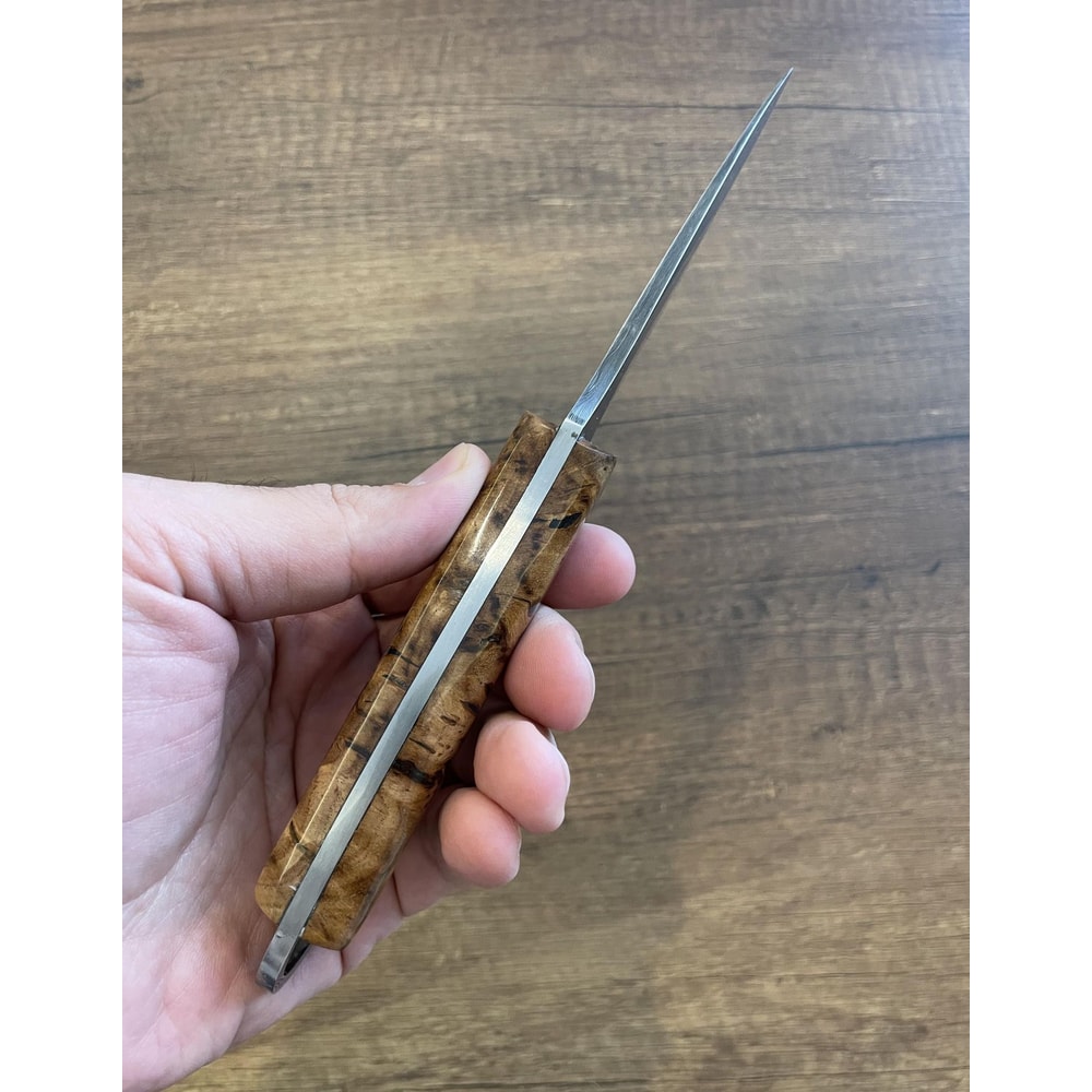Damascus Hunting EDC Knife With Chestnut Wood Handle Leather Sheath 4