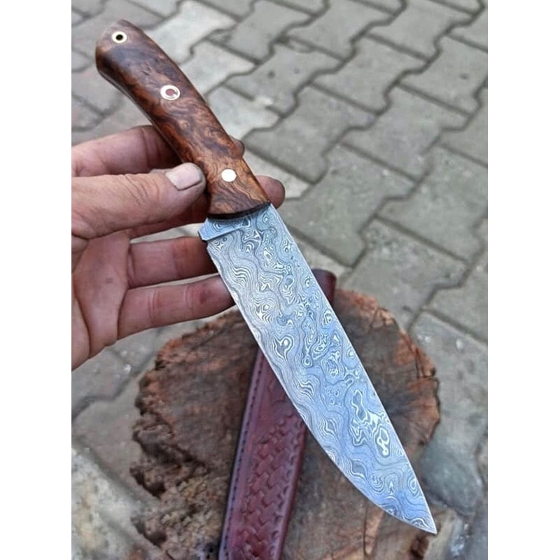 Damascus Hunting Knife 150 Layers Blacksmith Made Outdoor Knife Chestnut Wood Handle 1