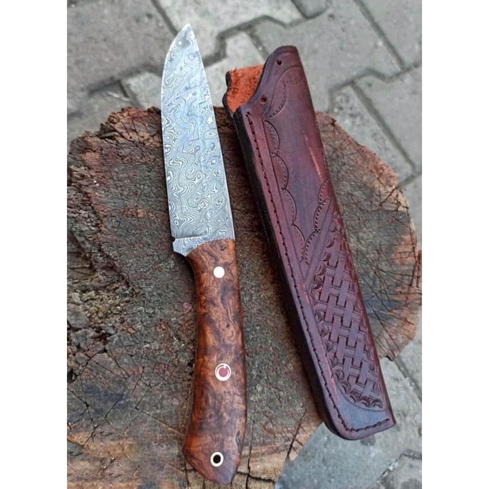 Damascus Hunting Knife 150 Layers Blacksmith Made Outdoor Knife Chestnut Wood Handle 4