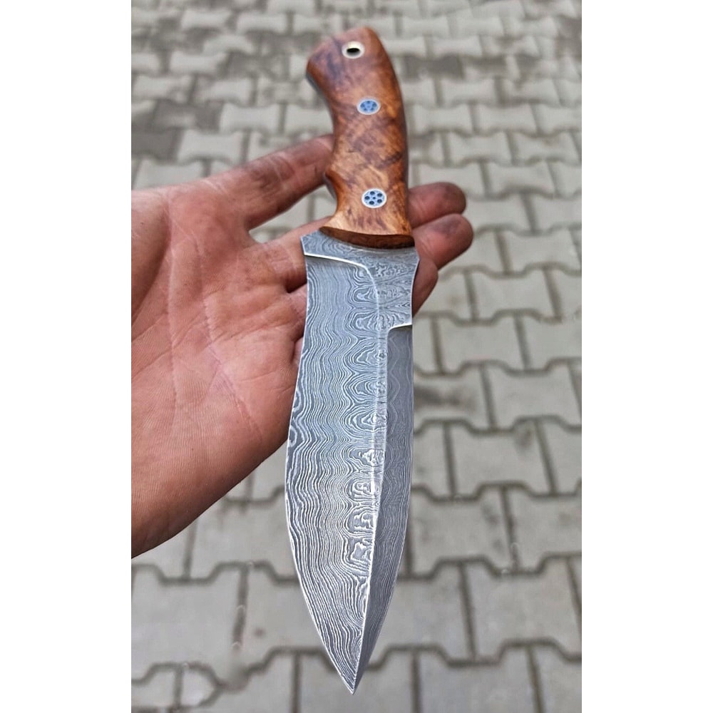 Remium 150 Layer Damascus Steel Outdoor Belt Knife With Chestnut Wood Grip 1