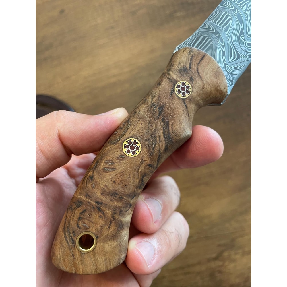 Damascus EDC Knife 150 Layers Full Tang Camping Knife Gloss Finished Chestnut Handle 6