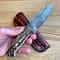Damascus Camping Survival Knife With Stag Horn Handle Leather Sheath 9