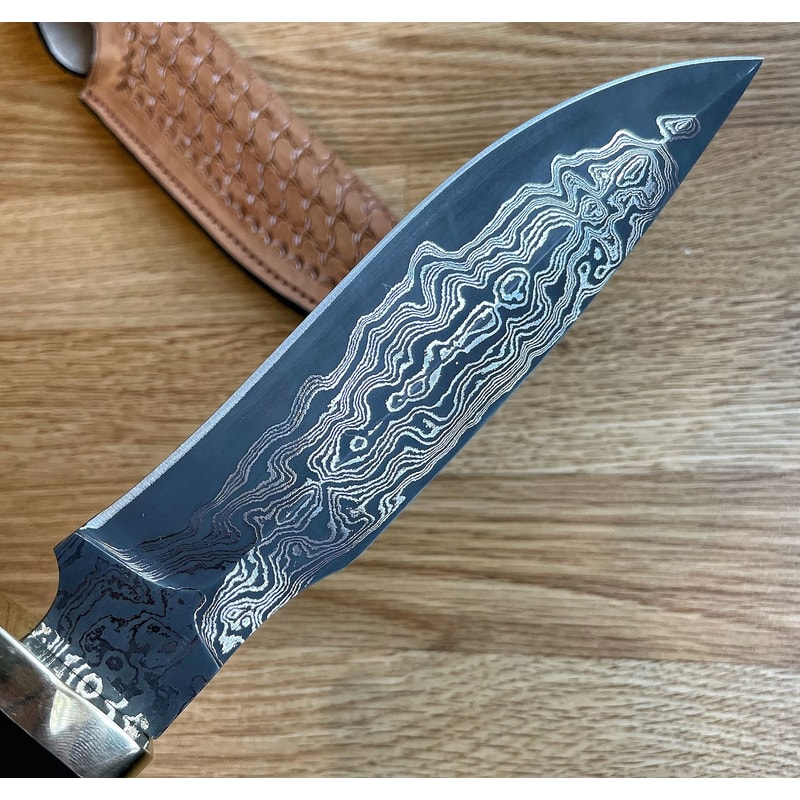 Full Tang Damascus Bowie Hunting Knife With Walnut Ebony Wood Handle 5
