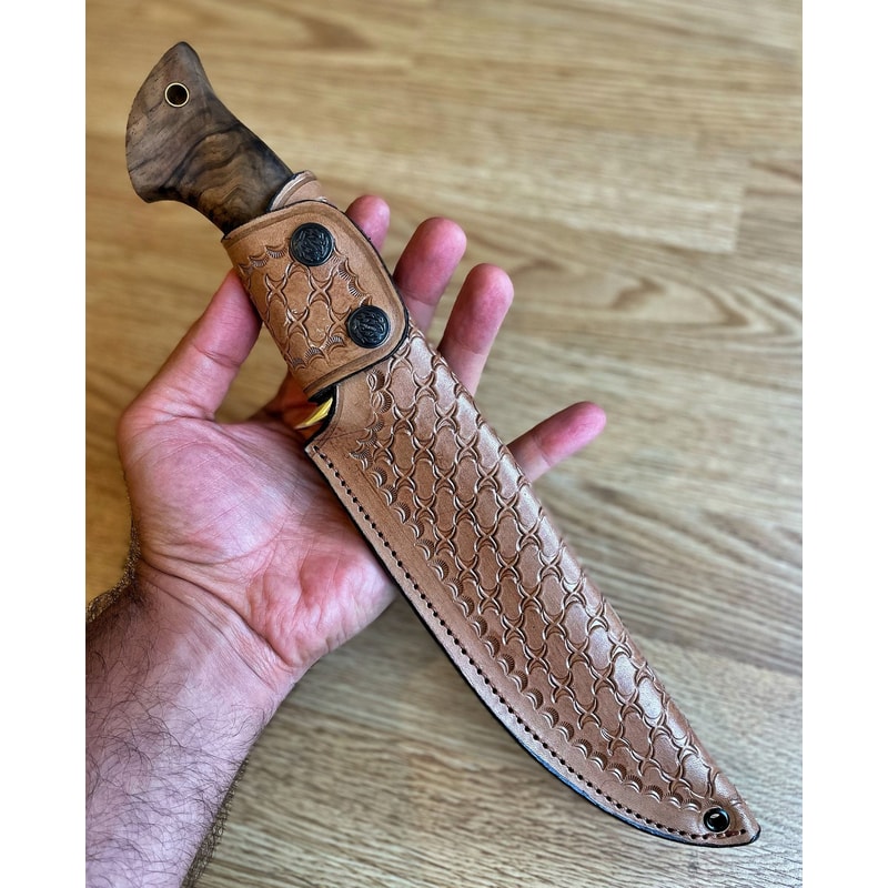 Full Tang Damascus Bowie Hunting Knife With Walnut Ebony Wood Handle 6
