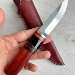 full tang puukko camping knife with padouk wood & cow horn grip