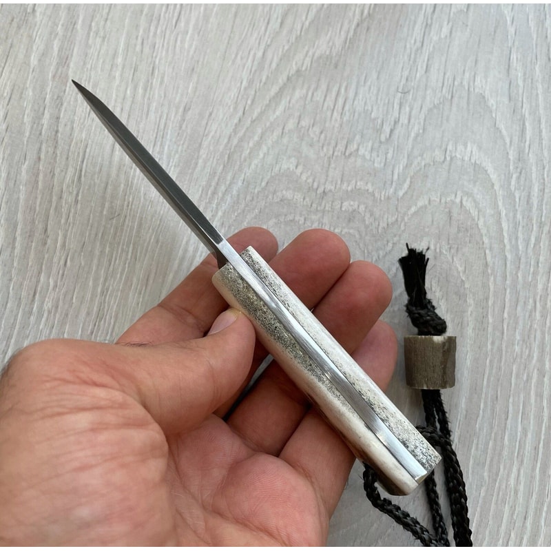 Handmade Mini Bushcraft Knife 1075 Carbon Steel Outdoor EDC Blade 1