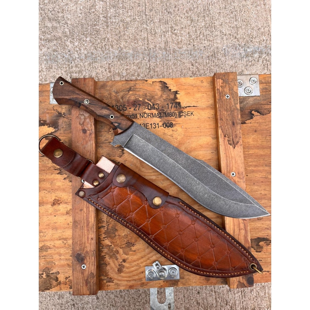 Premium Stonewashed Sleipner Steel Machete With Walnut Wood Handle 8