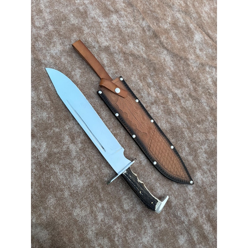 Premium Hand Forged Bowie Knife Antler Grip Hunting Knife With Steel Blade 5