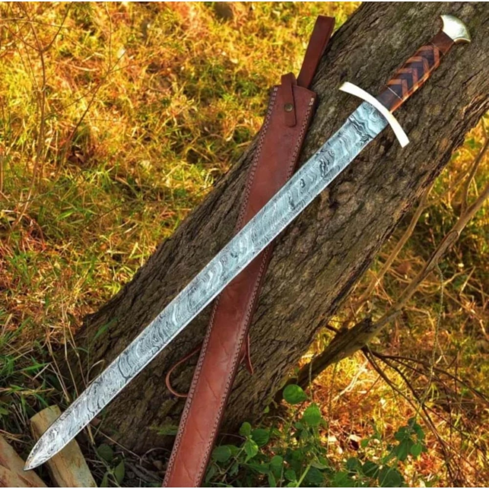 Premium Damascus Steel Viking Sword Rosewood Handle Collector Display Piece 0