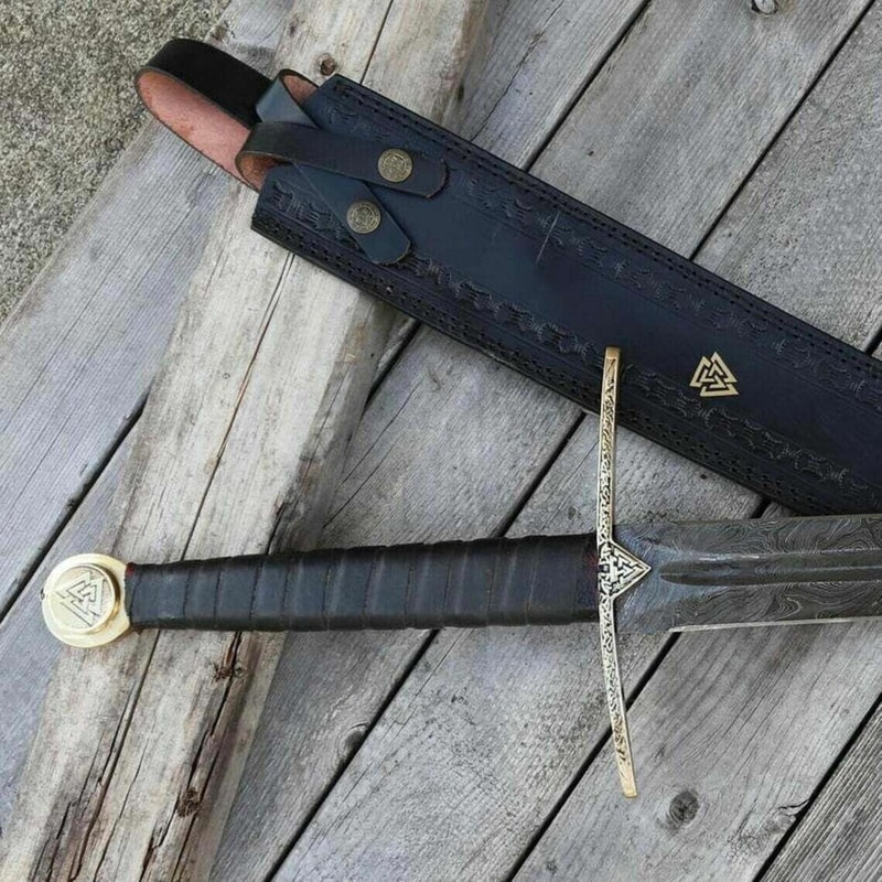 Premium Damascus Viking Long Sword Leather Wrapped Handle Cosplay Collectible 2