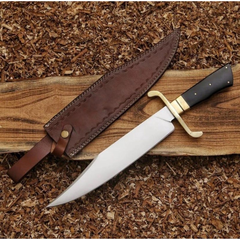Handcrafted Fixed Blade Bowie Hunting Knife Brass Guard With Leather Sheath 2