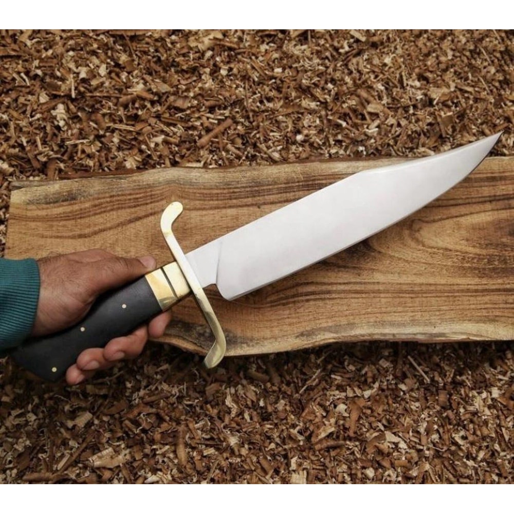 Handcrafted Fixed Blade Bowie Hunting Knife Brass Guard With Leather Sheath 3