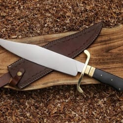 handcrafted fixed blade bowie hunting knife brass guard with leather sheath