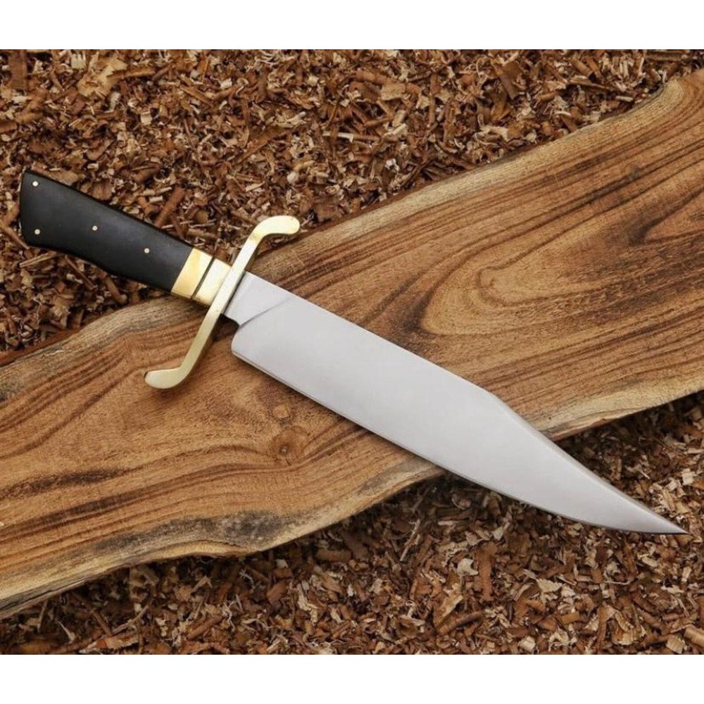 Handcrafted Fixed Blade Bowie Hunting Knife Brass Guard With Leather Sheath 5