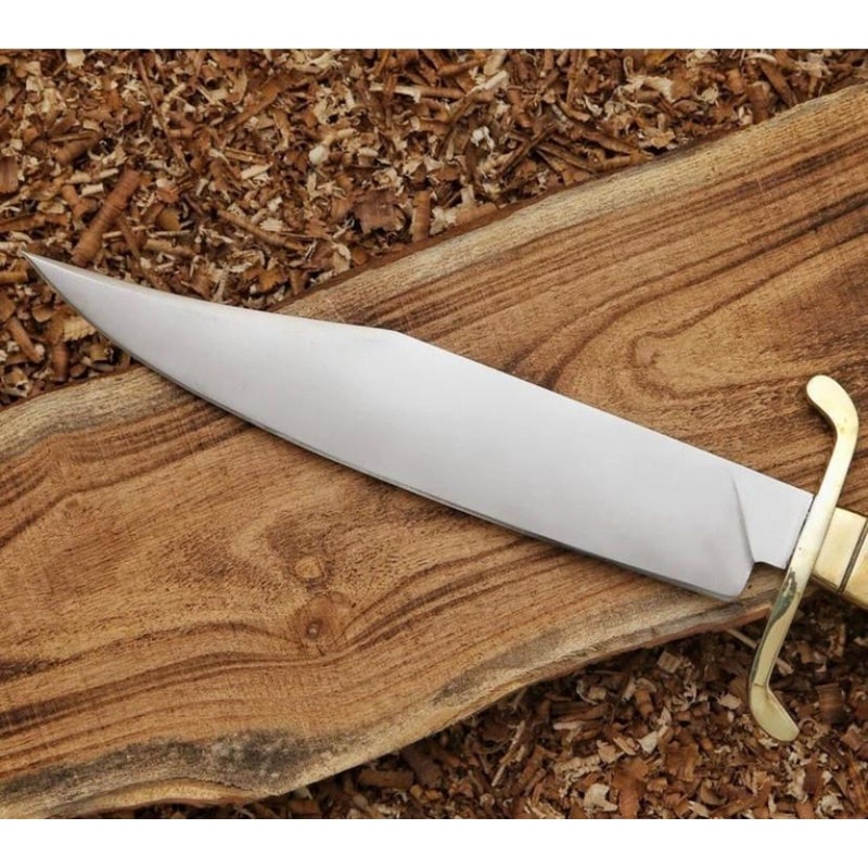Handcrafted Fixed Blade Bowie Hunting Knife Brass Guard With Leather Sheath 6