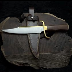 handcrafted bushcraft knife with wood handle & leather sheath outdoor tool