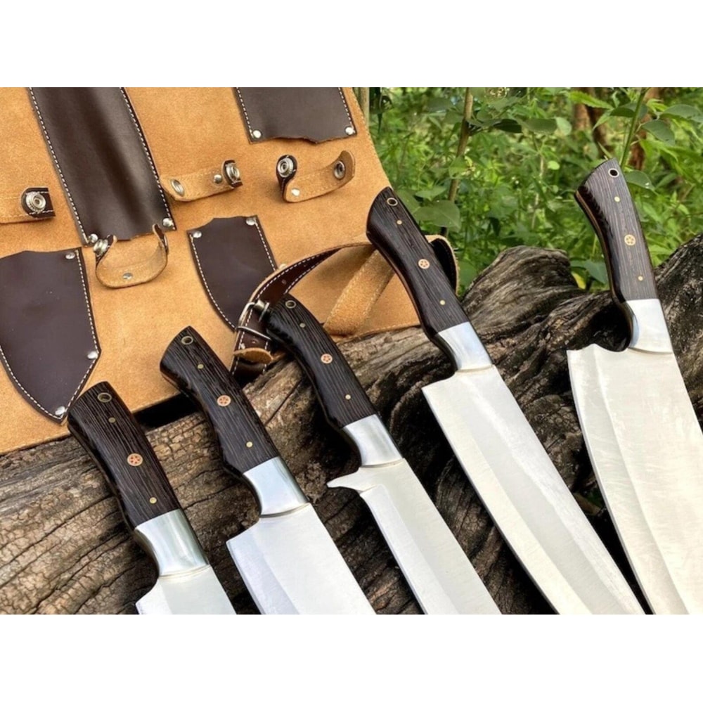 Premium Carbon Steel Chef Knife Set 5 Piece Culinary Collection With Leather Roll 2