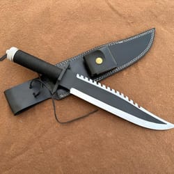 handmade d2 steel survival knife black cord handle leather sheath gift for outdoorsmen