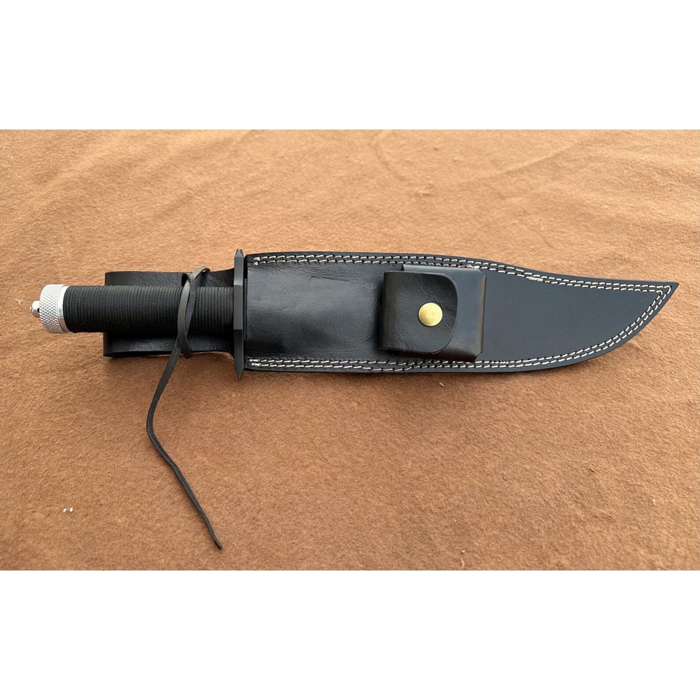 Handmade D2 Steel Survival Knife Black Cord Handle Leather Sheath Gift For Outdoorsmen 5