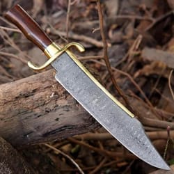 premium damascus steel fixed blade bowie knife wood grip collector gift