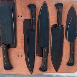 handcrafted forged steel knife set hammered finish collector collection