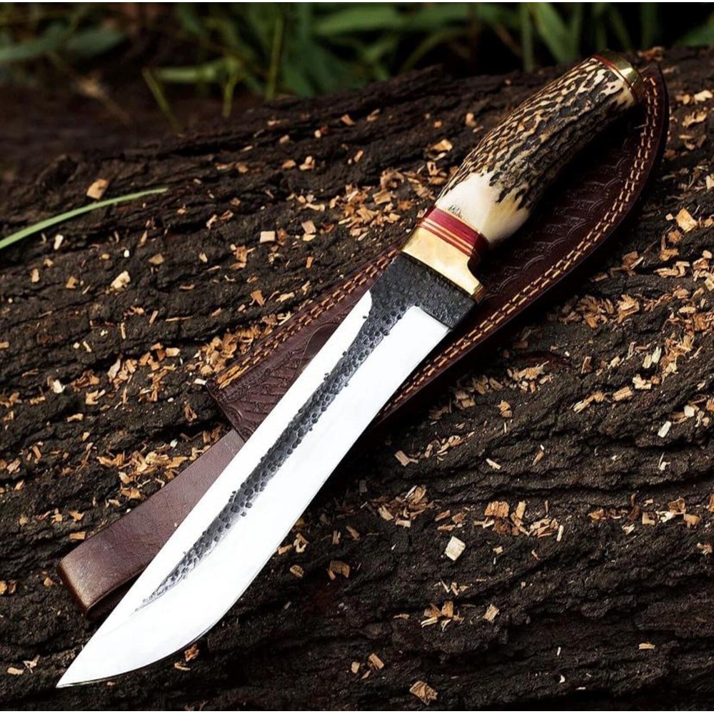 Premium Forged Steel Fixed Blade Hunting Knife Antler Grip Collector Gift 0
