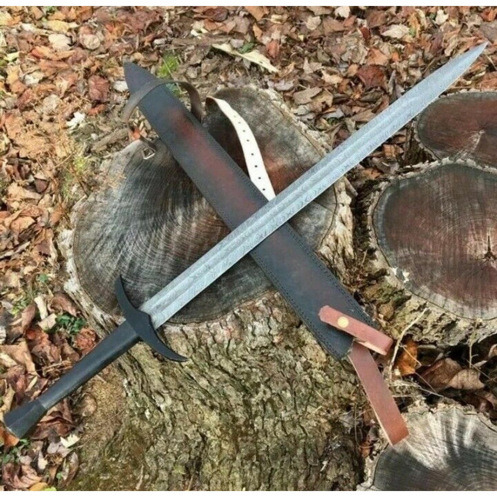Damascus Steel 39 Inch Long Sword Traditional Double Edge Style Collection Piece 0