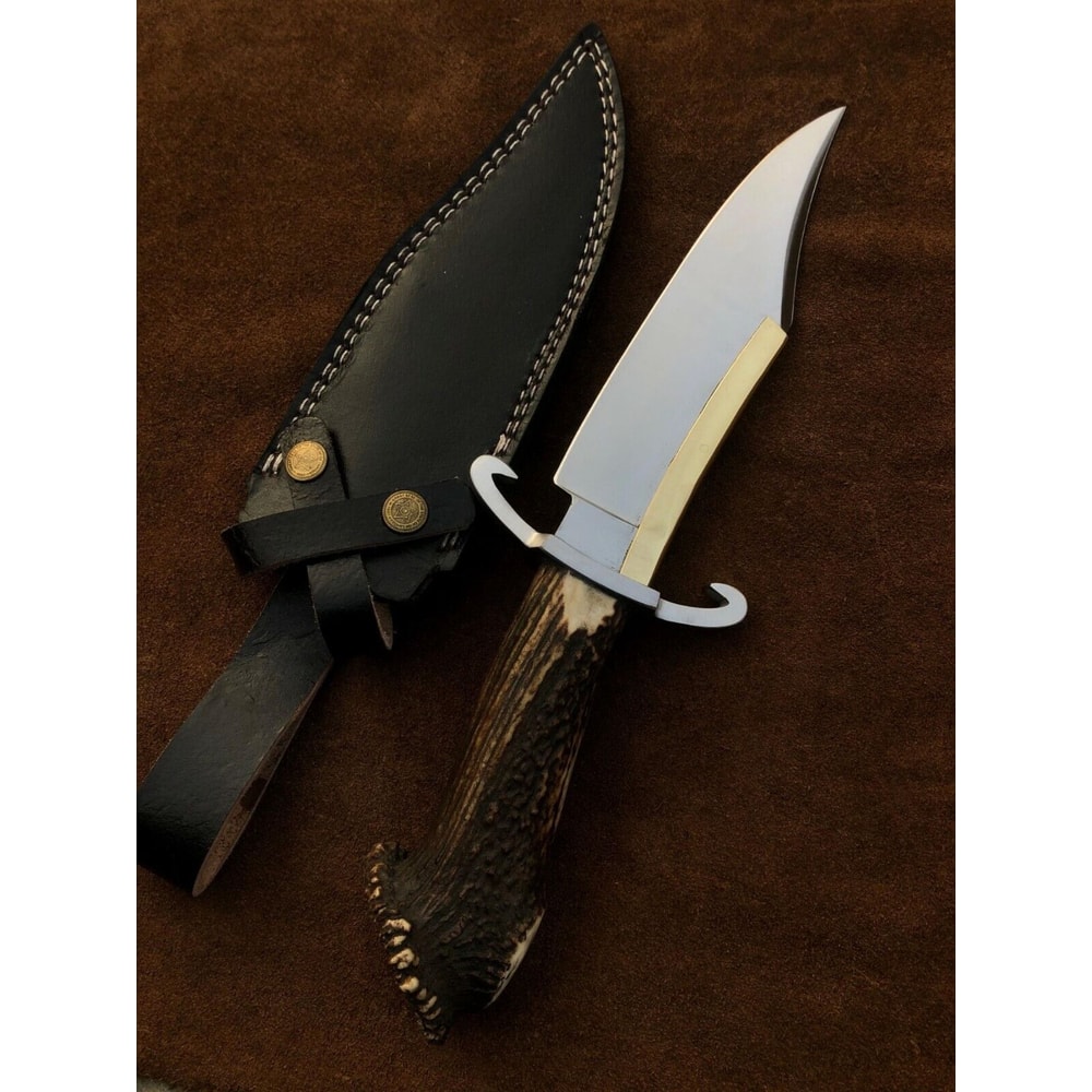 Premium Western Bowie Knife Antler Grip Fixed Blade Collector Gift 0