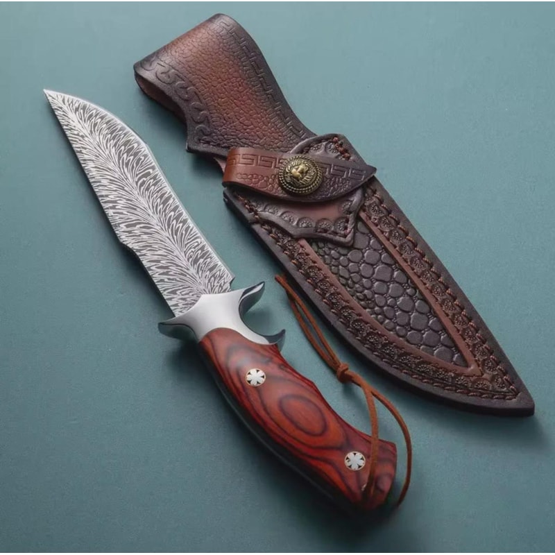 Premium Damascus Steel Full Tang Hunting Knife Collector Gift With Leather Sheath 2