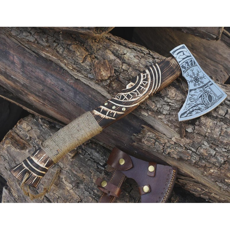 Premium Viking Axe 18 Inch High Carbon Steel Norse Engraved Axe With Wooden Handle 1